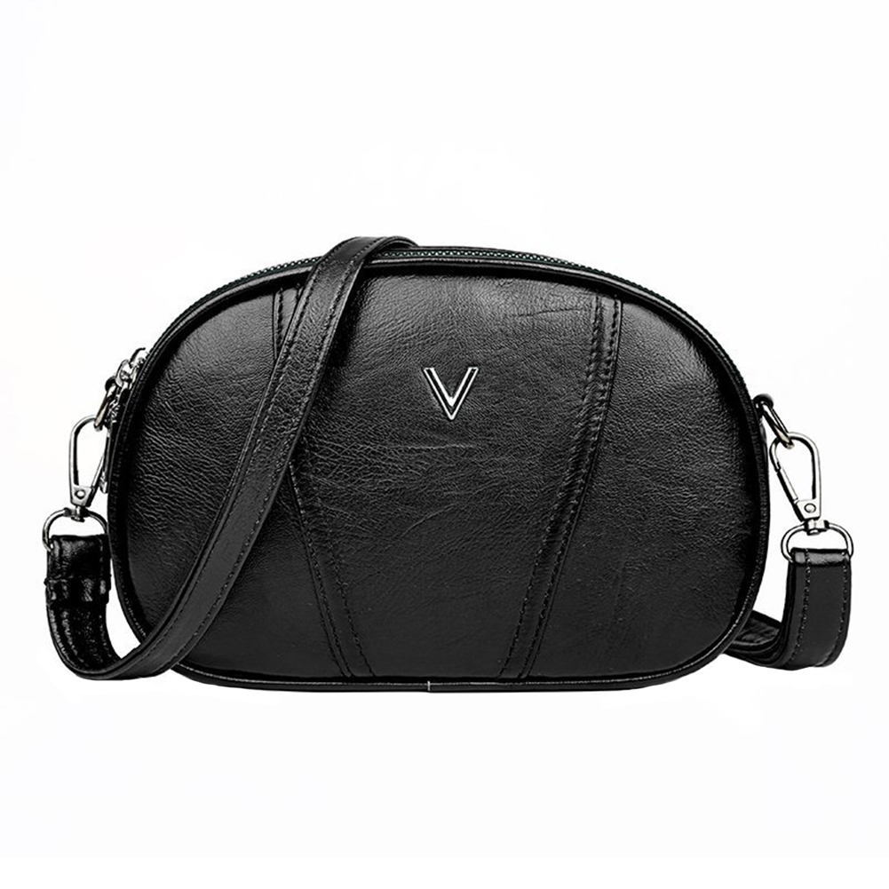 

Shell PU Messenger Bag Double Layer Zip Small Shoulder Pouch, Black, 501 Original