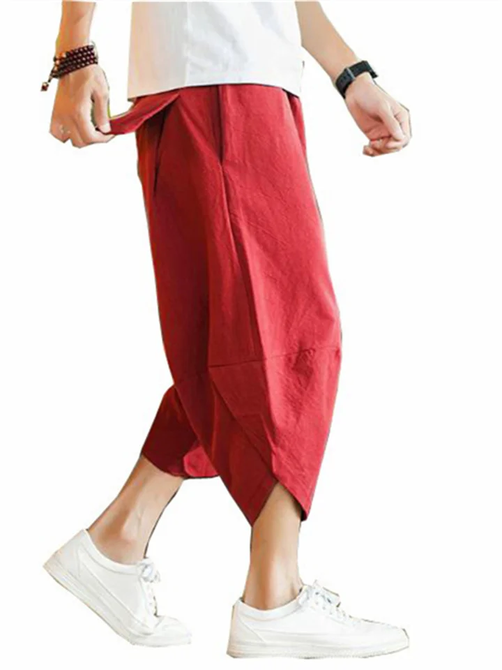 Men's Linen Shorts Summer Shorts Beach Shorts Harem Pants Capri Pants Pocket Drawstring Elastic Waist Plain Comfort Breathable Calf-Length Casual Daily Streetwear Linen / Cotton Blend Hip Hop Loose | 168DEAL