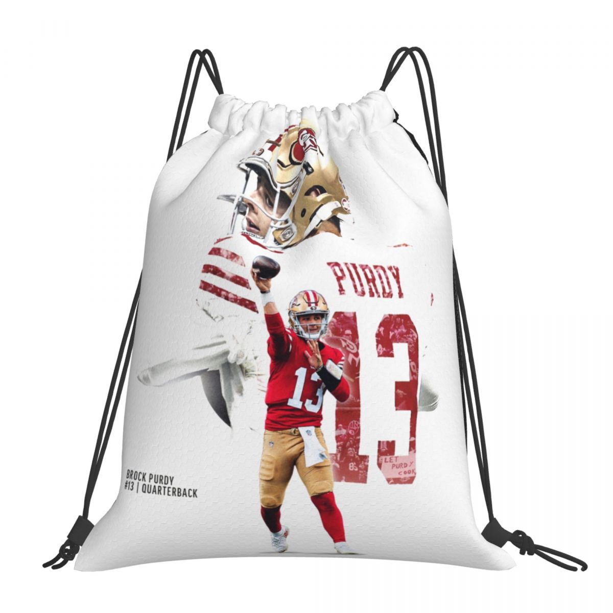 San Francisco 49ers Brock Purdy Unisex Drawstring Backpack Bag Travel Sackpack