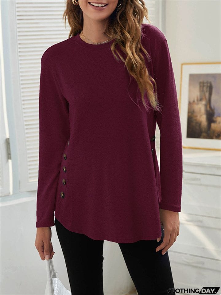 Women's Simple Casual Round Neck Long Sleeve T-shirts