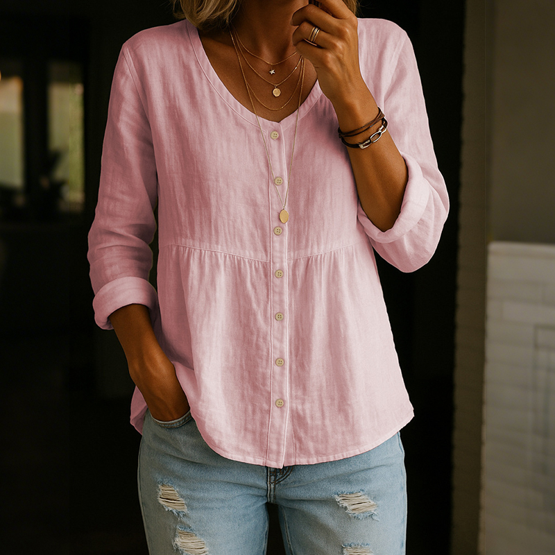 Casual Linen Blend Button-down Shirt wearshes