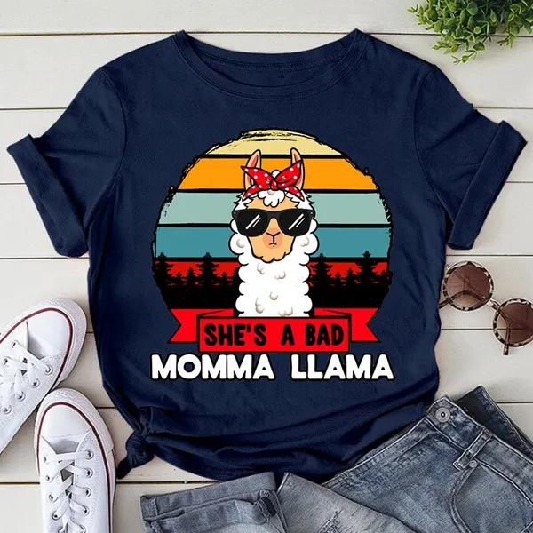 Cute Shes Bad Momma llama t-shirts for women summer tee shirt femme casual short sleeve