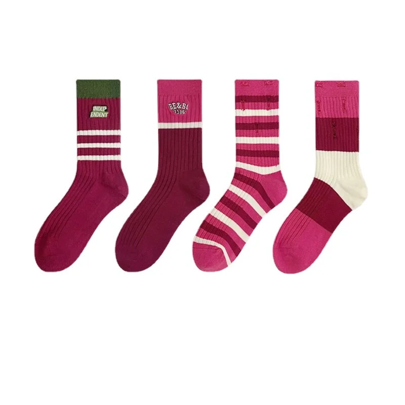 Fashionable Color Matching Ripped Cotton Socks-4 Pairs Set