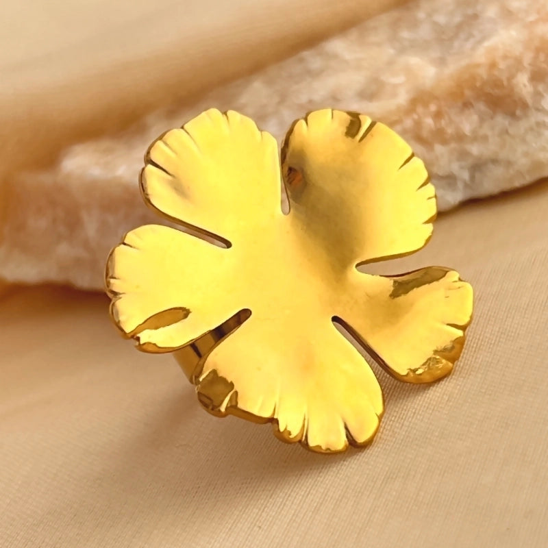 Casual Retro Minimalist Flower 304 Stainless Steel 18K Gold Plated Open Rings