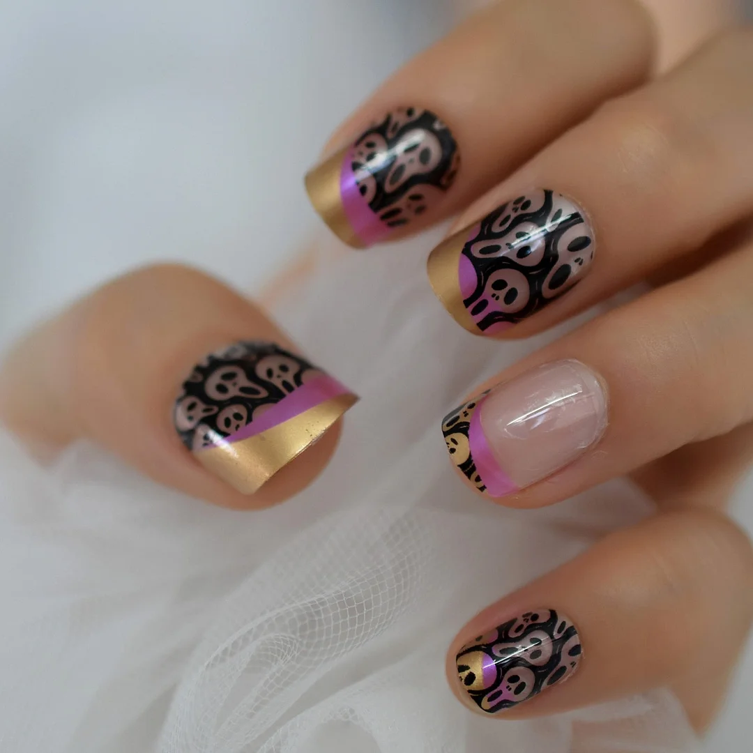 Natural Nude Purple French False Fake Nails Press on Leopard Nails Art Tips Daily Office Finger Wear Manicure Tool 515-1-Nail Inspo