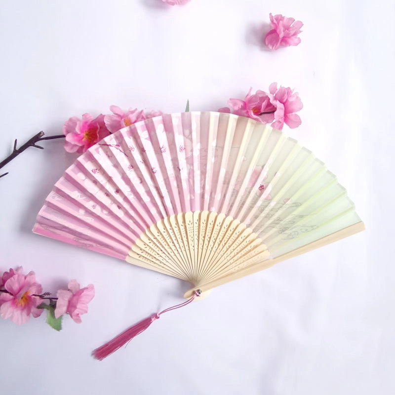 3 Pieces Ancient Style Folding Fan Female Classical Tassel Silk Fan Chinese Style Small Fan Portable Dance Craft National Fashion Fan Student Fan