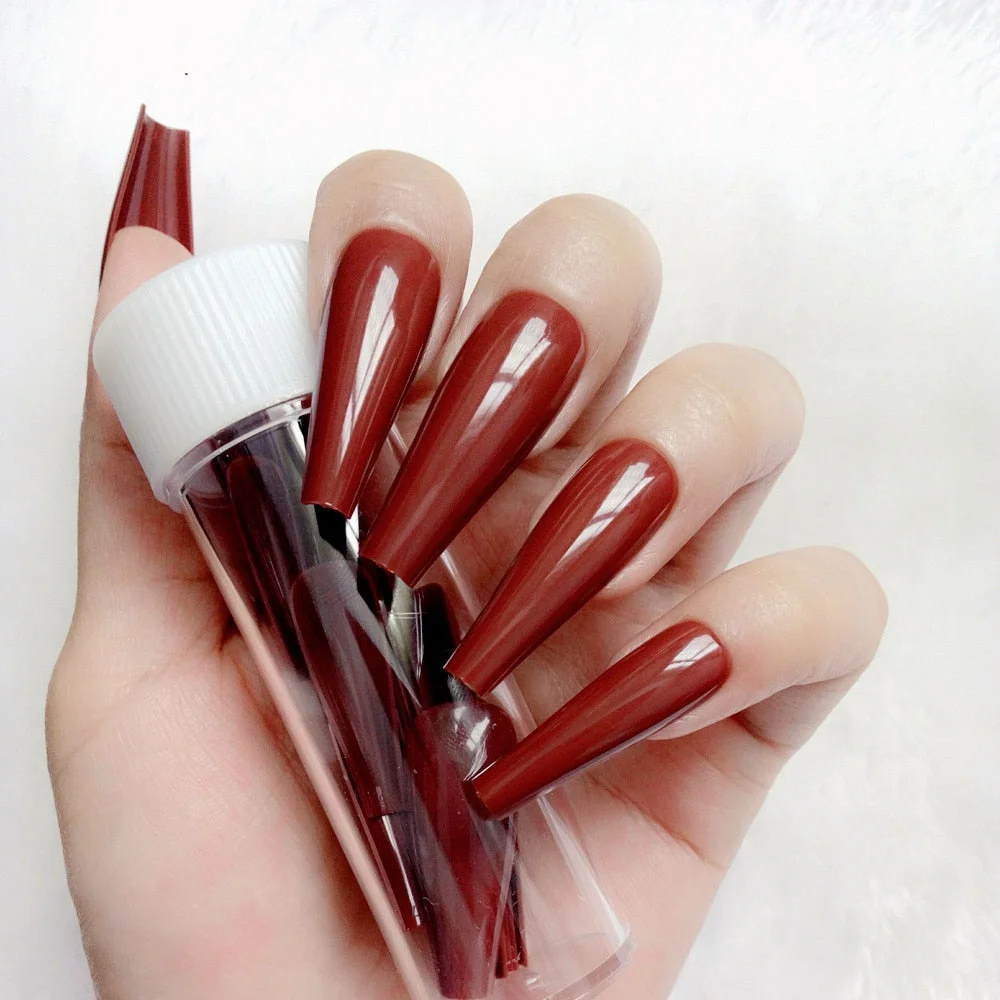 24Pcs Super Long Ballerina Coffin False Nails Glossy Light Pink Artificial Press On Nails Full Cover Fingernails Manicure Tool-Nail Inspo