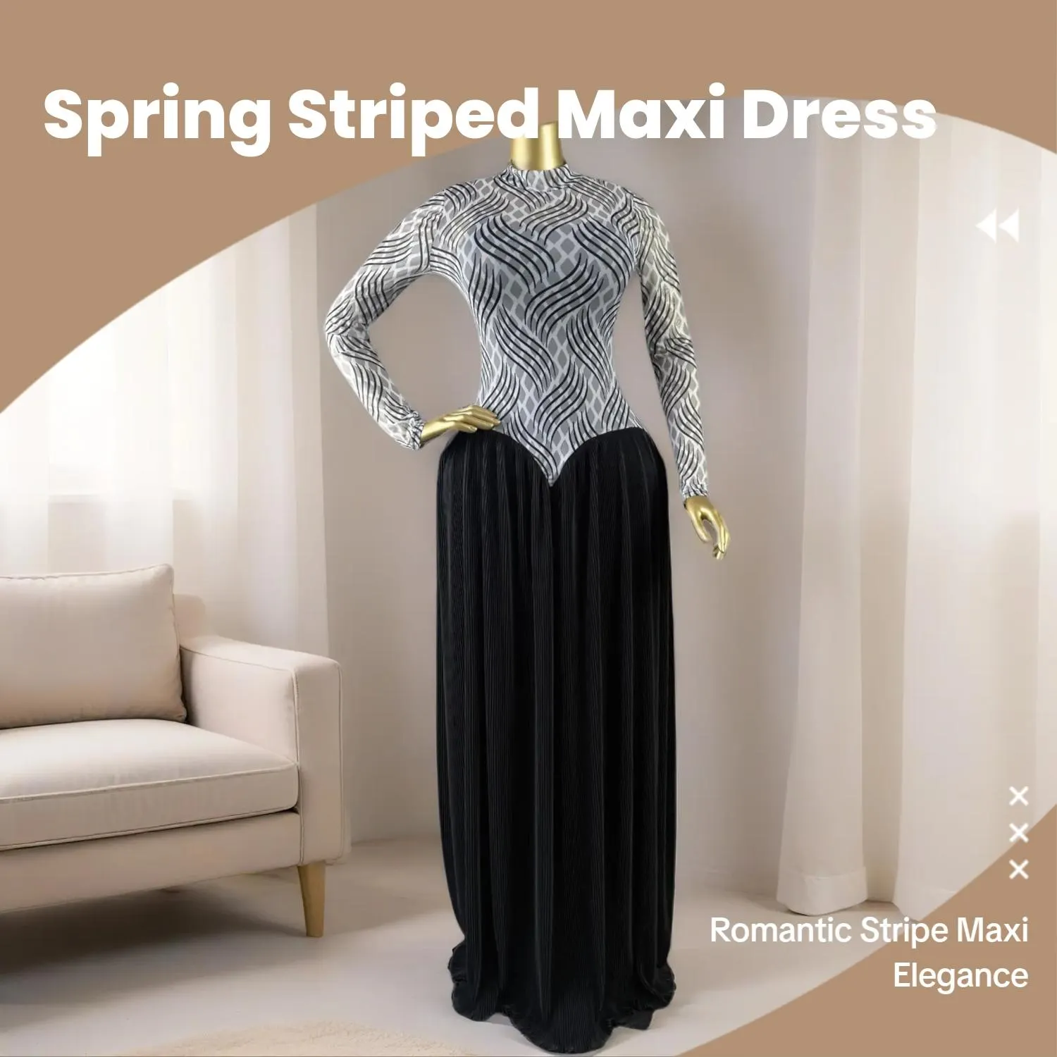 PULKRITU Women's Round Neck Long Sleeve A-Line Striped Print Big Swing Dress Womenswear, Spring Romantic Date Party Outfit , Elegant Sexy Formal Wear Party Evening Dress, Vacation Long Lady Skirts,Maxi Dress with Tank Dress 2 Pcs Sets PULKRITU Women's Round Neck Long Sleeve A-Line Striped Print Big Swing Dress Womenswear, Spring Romantic Date Party Outfit , Elegant Sexy Formal Wear Party Evening Dress, Vacation Long Lady Skirts,Maxi Dress with Tank Dress 2 Pcs Sets