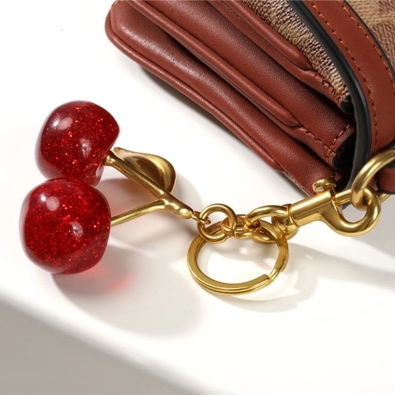 Ornament Handbag Pendant Key Chain Cherry Crystal Resin Car Key Ring Cherry Metal Pendant
