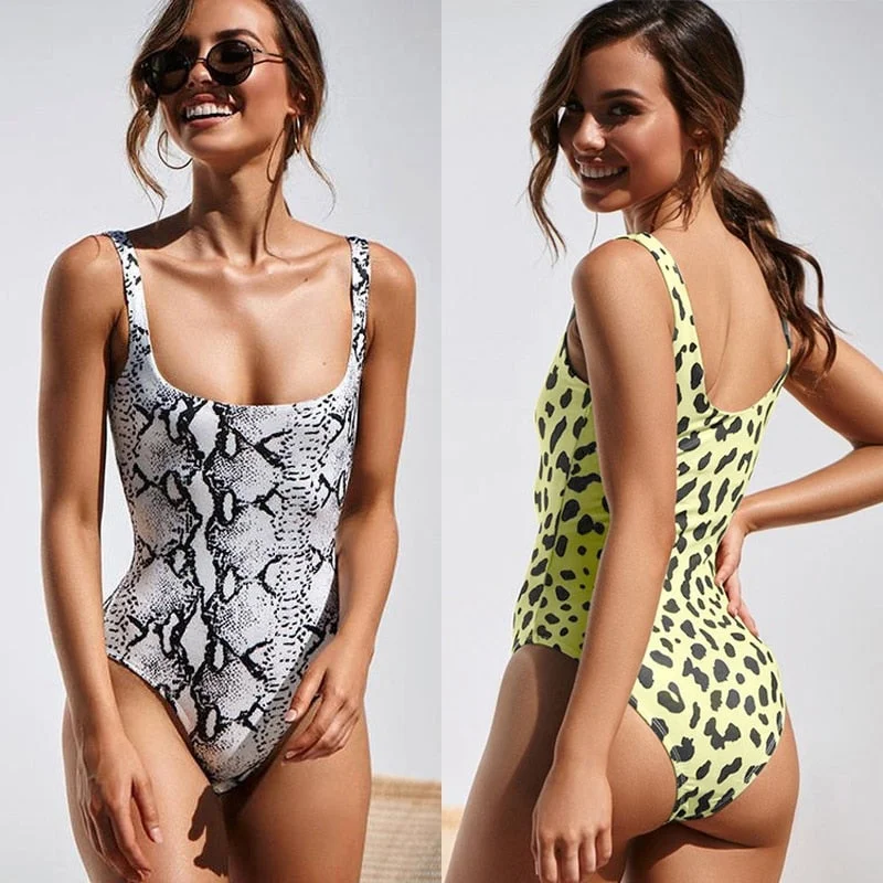 Sexy Snake Skin Print One Piece Suits Swimsuit Women Swimwear Leopard swimsuit
