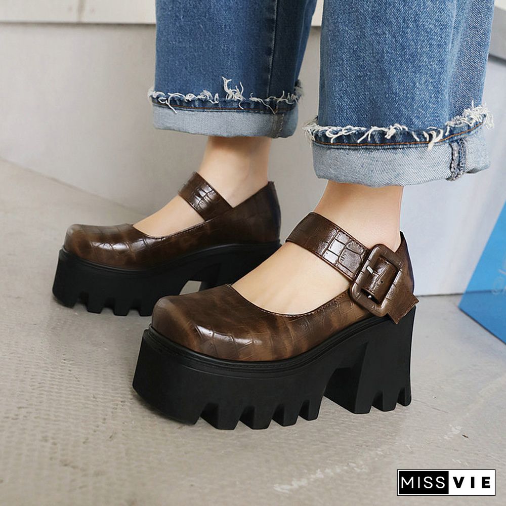 Vintage Mary Jane Shoes Platform Strap Buckle