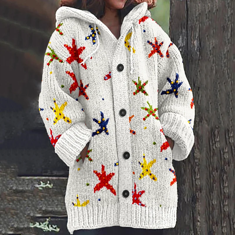 Vintage Sparkling Star Pattern Women's Cardigan Sweater