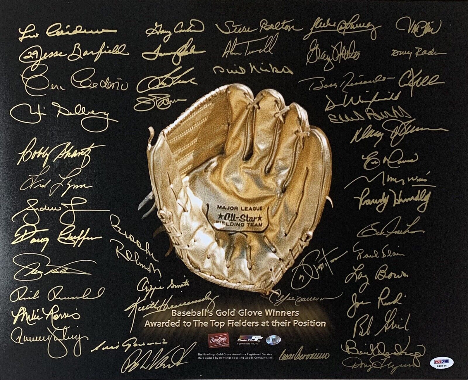 Baseball Gold Glove Winners Autographed 16x20 w/ 45 Signatures PSA/DNA LOA