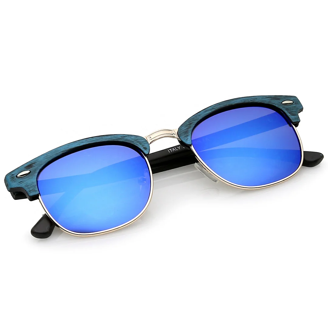 Modern Wood Textured Horn Rimmed Square Lens Half Frame glasses 50mm