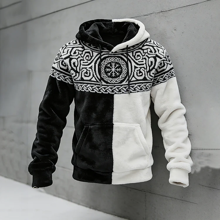 Men's Viking Vegvisir Celtic Knot Contrast Cozy Plush Hoodie