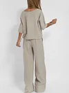 Women Casual Linen Elbow Sleeve Two Set Suits