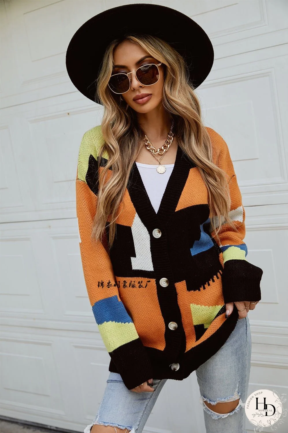 Knitted street lazy single-breasted stitching fashionable sweater coat