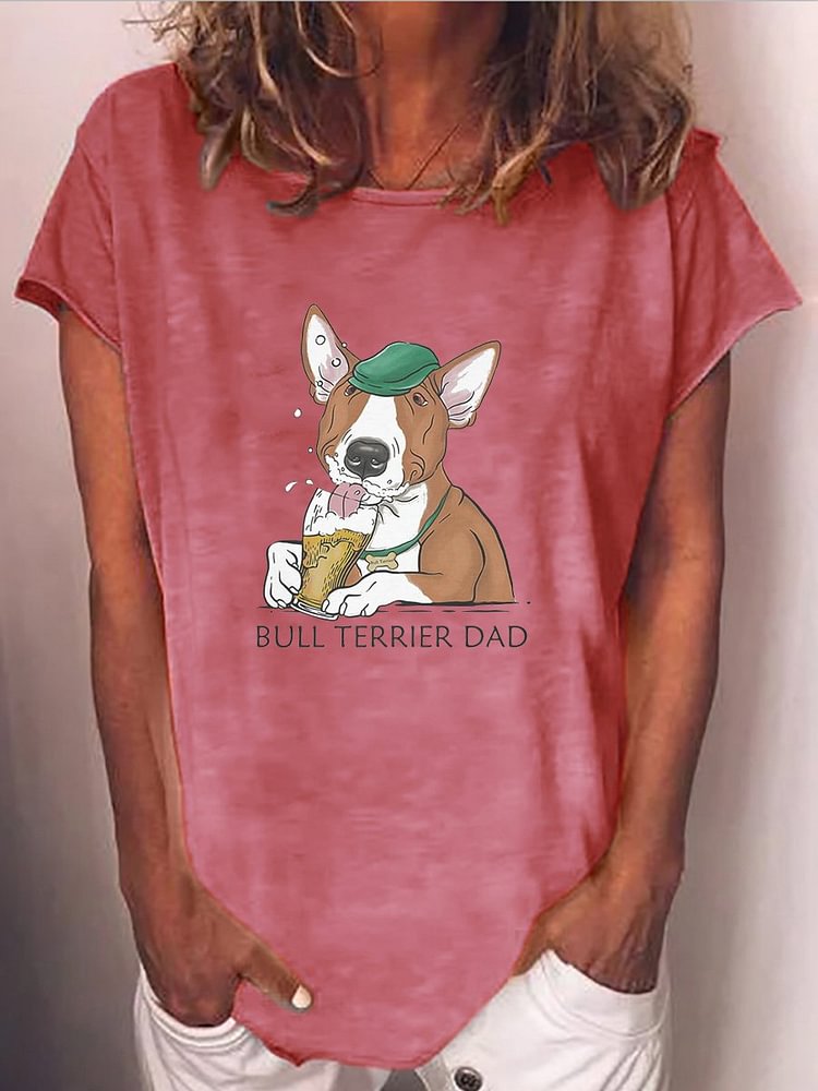 Bestdealfriday Bull Terrier Dad Drink Beer Big Crew T-Shirt
