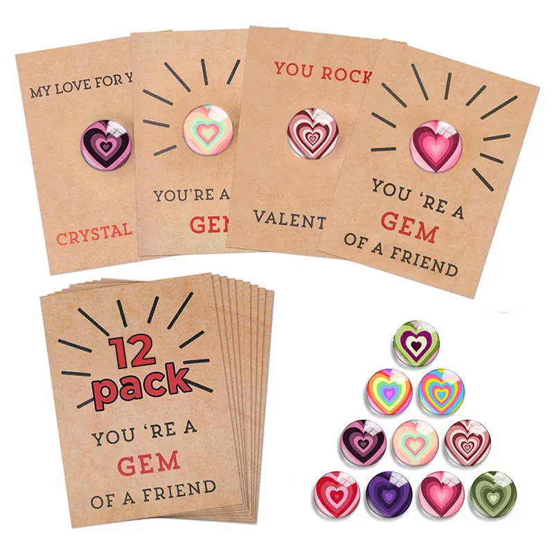 Stellaya 24 Pack Valentines Cards with Heart-Shape Crystals