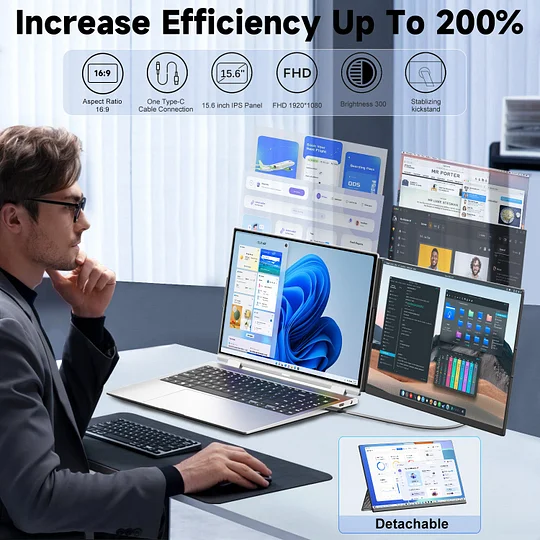 KEFEYA P5 Dual Laptop Screen Extender, 15.6