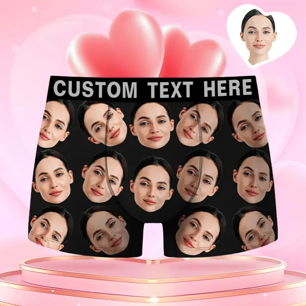 Valentine's Day Gifts Custom Face Men's Boxer Funny Face Gift For Boyfriend Style Underwear Birthday Gifts For Husband, Waistband Text Boxer Gift