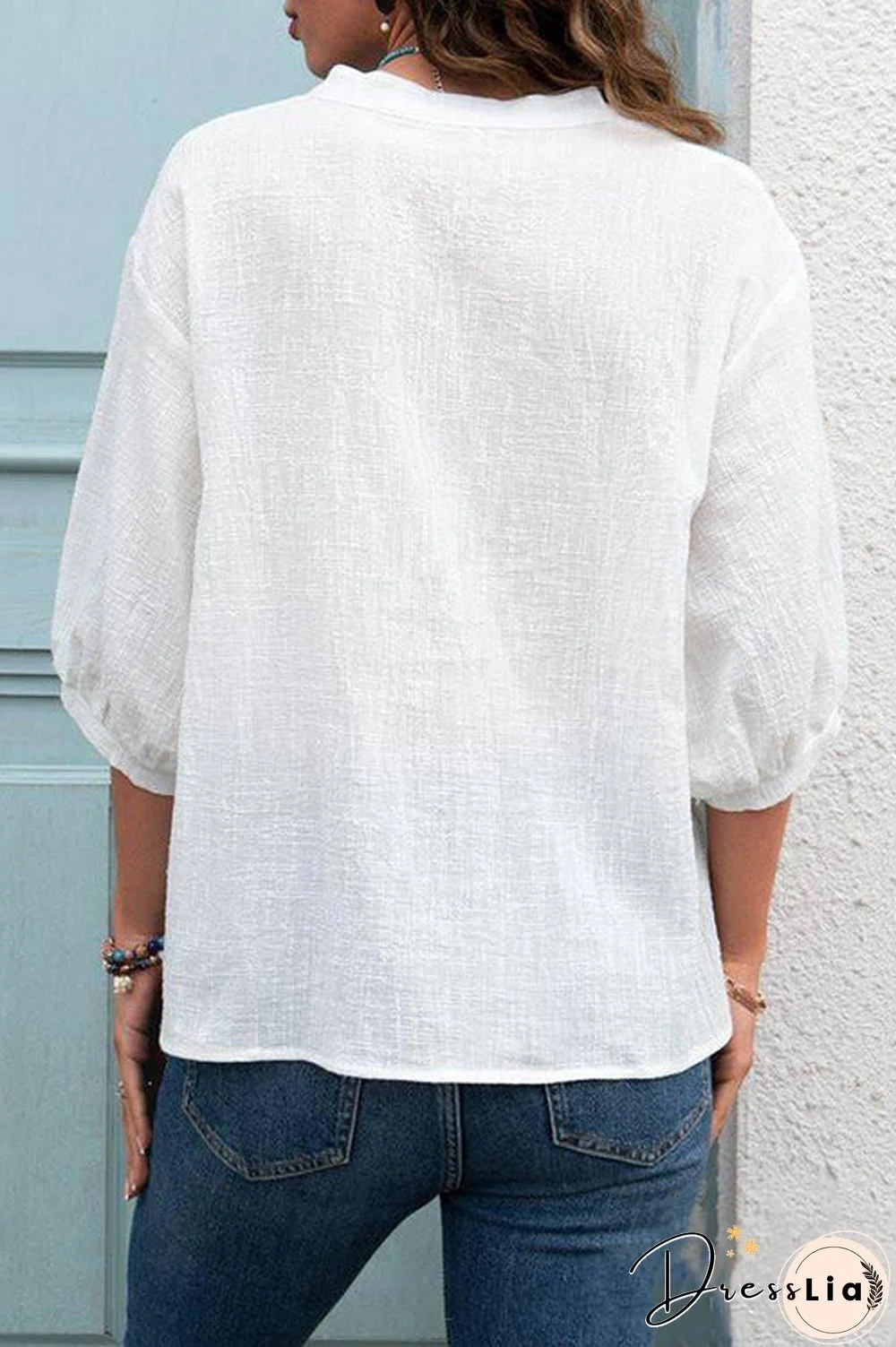 V Neck Seven Puff Sleeve Blouse