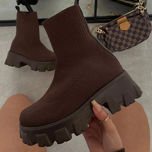 Autumn Winter New Couple Socks Shoes Women Thick-soled Casual Large Size Net Red Stretch Fabric Knitted Short Boots Women Botas