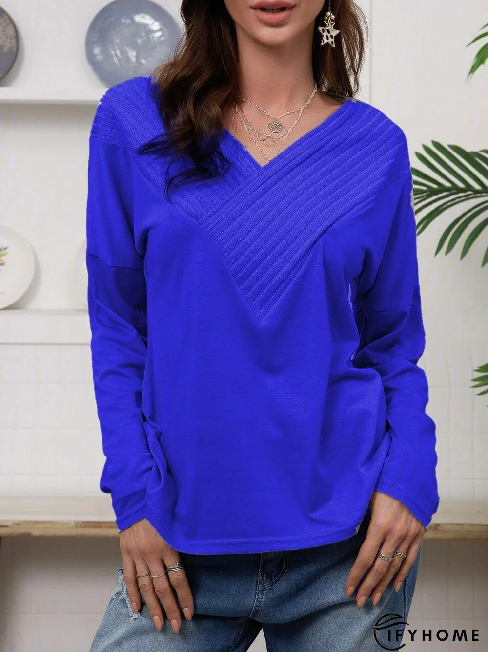 V Neck Elegant Regular Fit T-shirt & Tees | IFYHOME