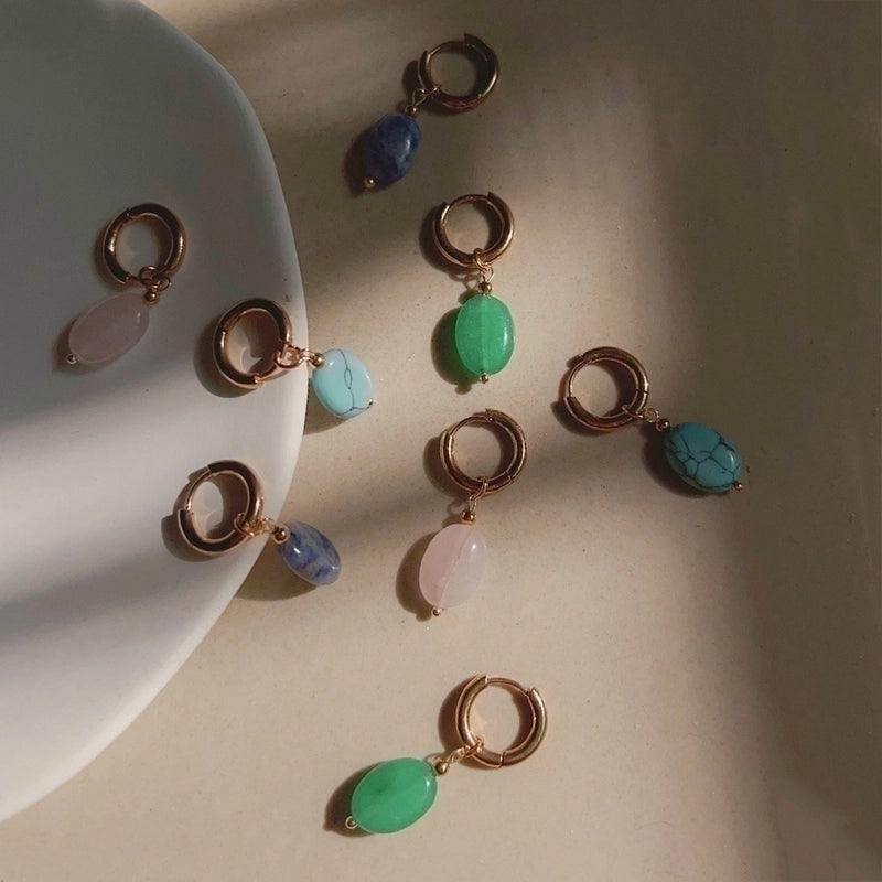 1 Pair Retro Water Droplets Stainless Steel Natural Stone Plating Drop Earrings