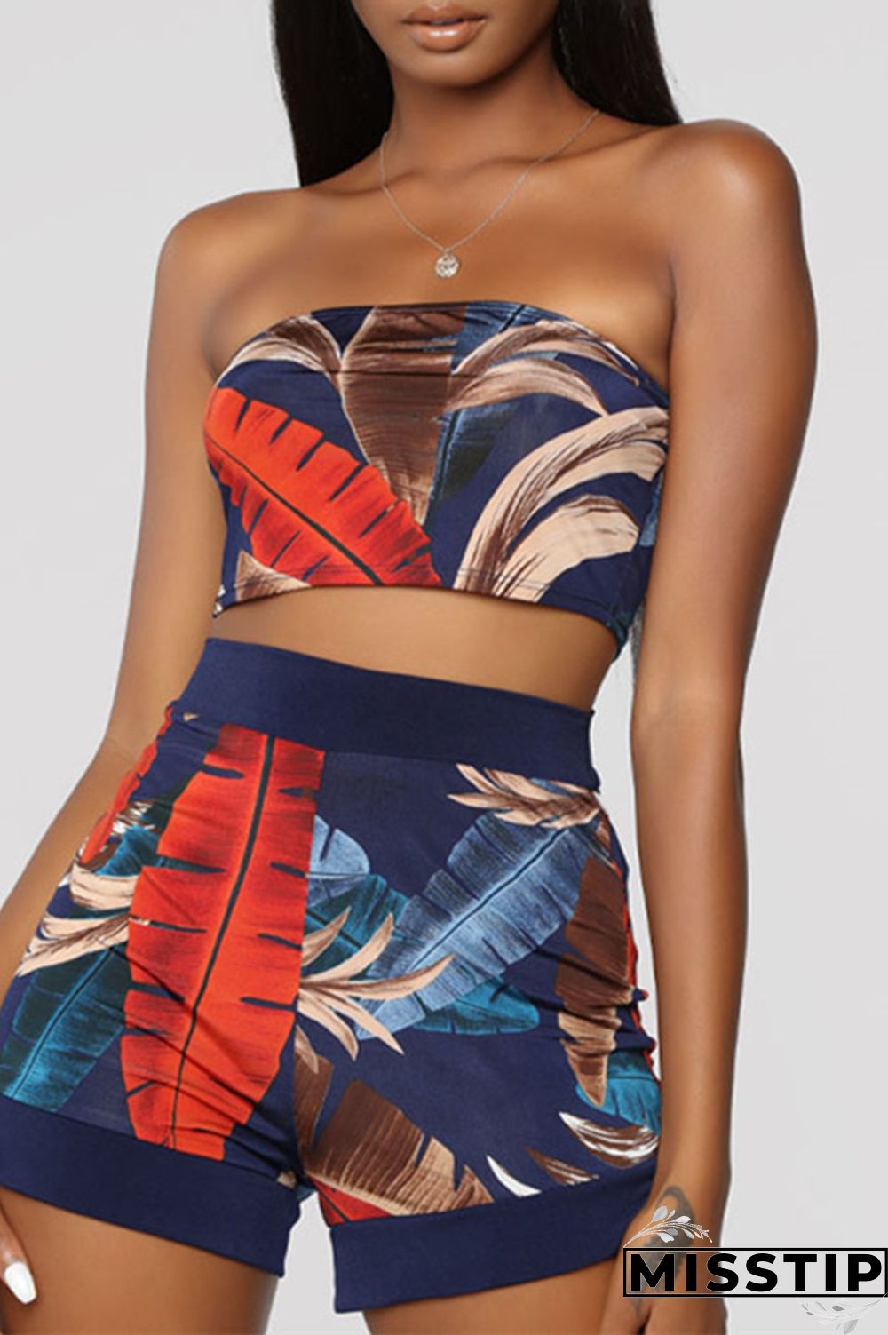 Blue Fashion Casual Print Basic Long Sleeve Two Pieces