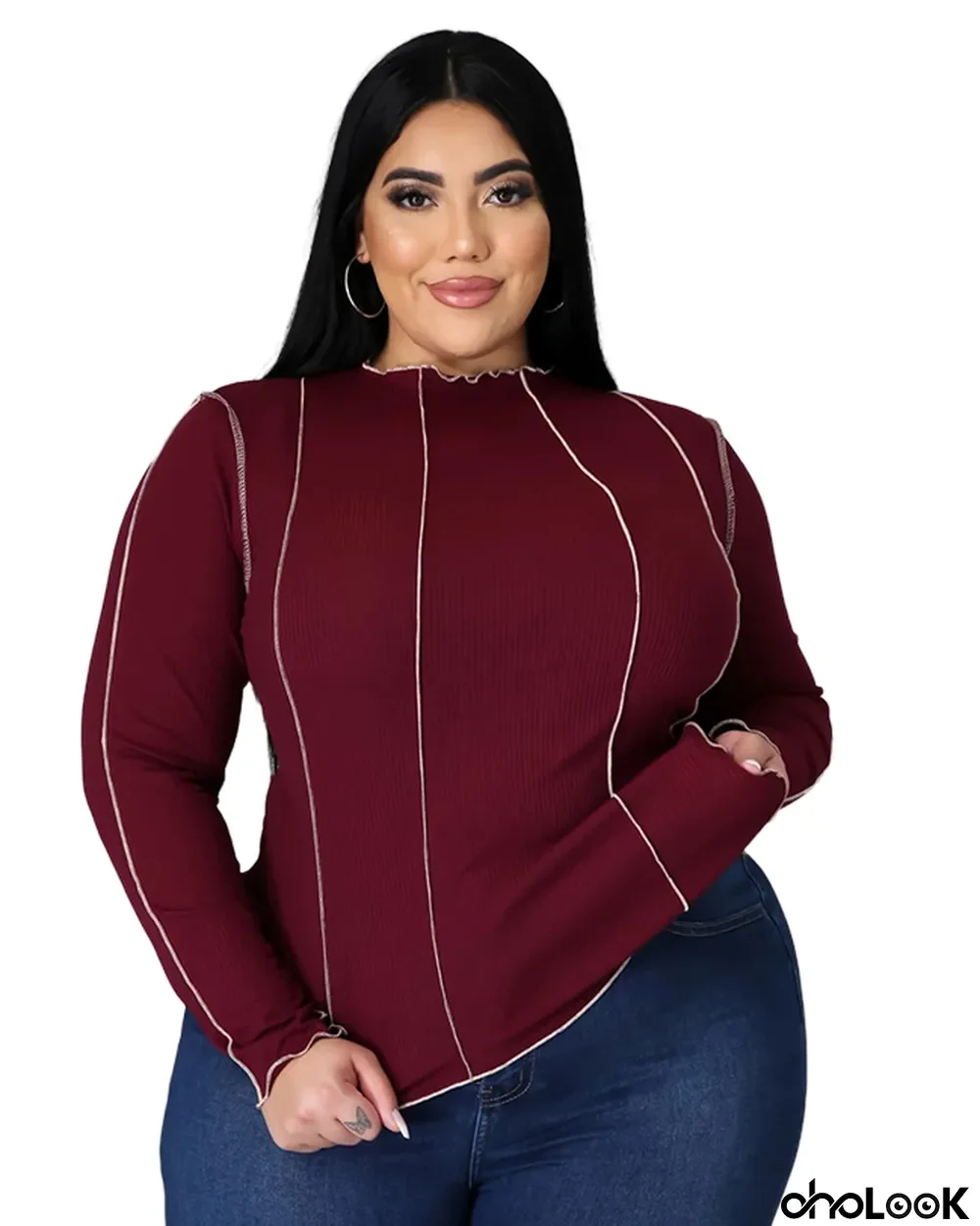 Plus Size Autumn Stripes Ribbed Basic Top