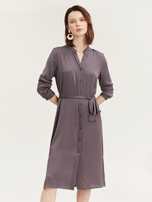 French Elegant Long Sleeve Silk Dress
