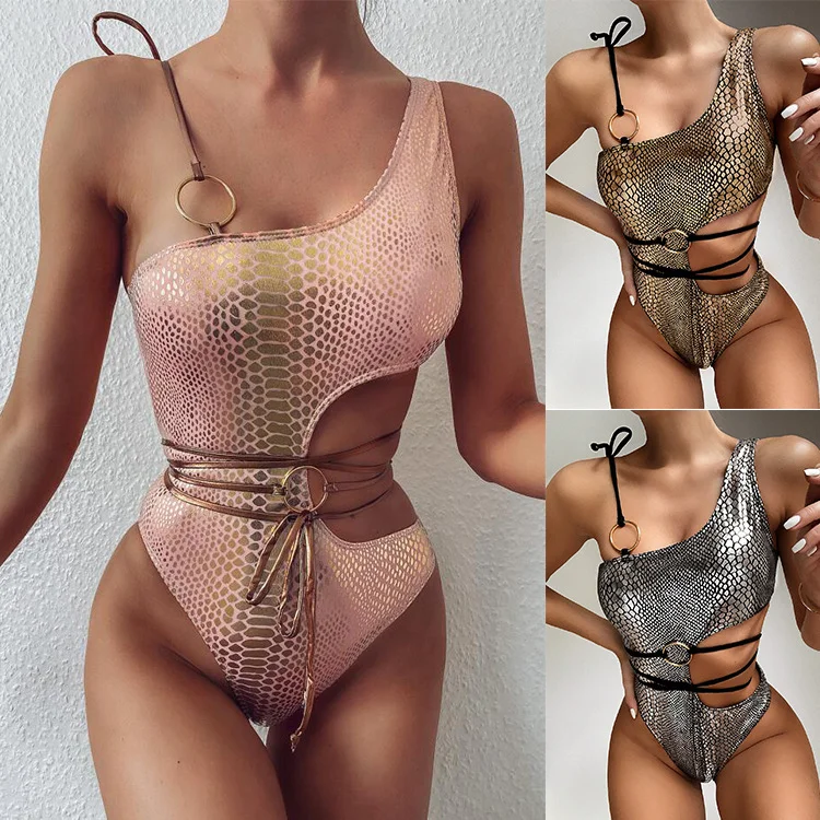 Toloer Toloer Hot Style One-Piece Bikini New Hollow One Shoulder One-Piece Swimsuit Snake Bikini-Outfit Ideas