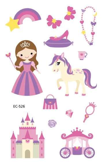 12 kinds Cartoon Fairy Princess Temporary Tattoo Stickers for Kids faux tatouage temporaire Disposable Children Cute Girl Gift