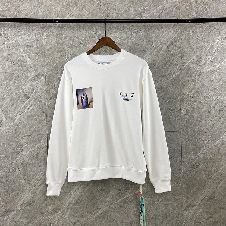 Off White Men's And Women's OW Autumn And Winter Arrow Print Crew Neck Pullover Sweatshirt Owt