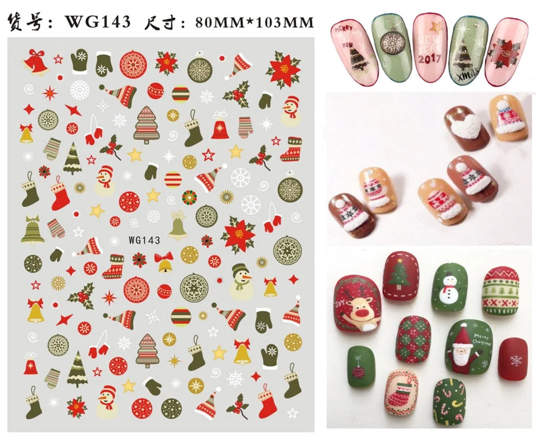 3D Christmas Autumn Winter Nail Sticker Santa Claus Elk Snowman Christmas Tree Star Deer Sliders Manicure Art Gel Polish Decals-Nail Inspo
