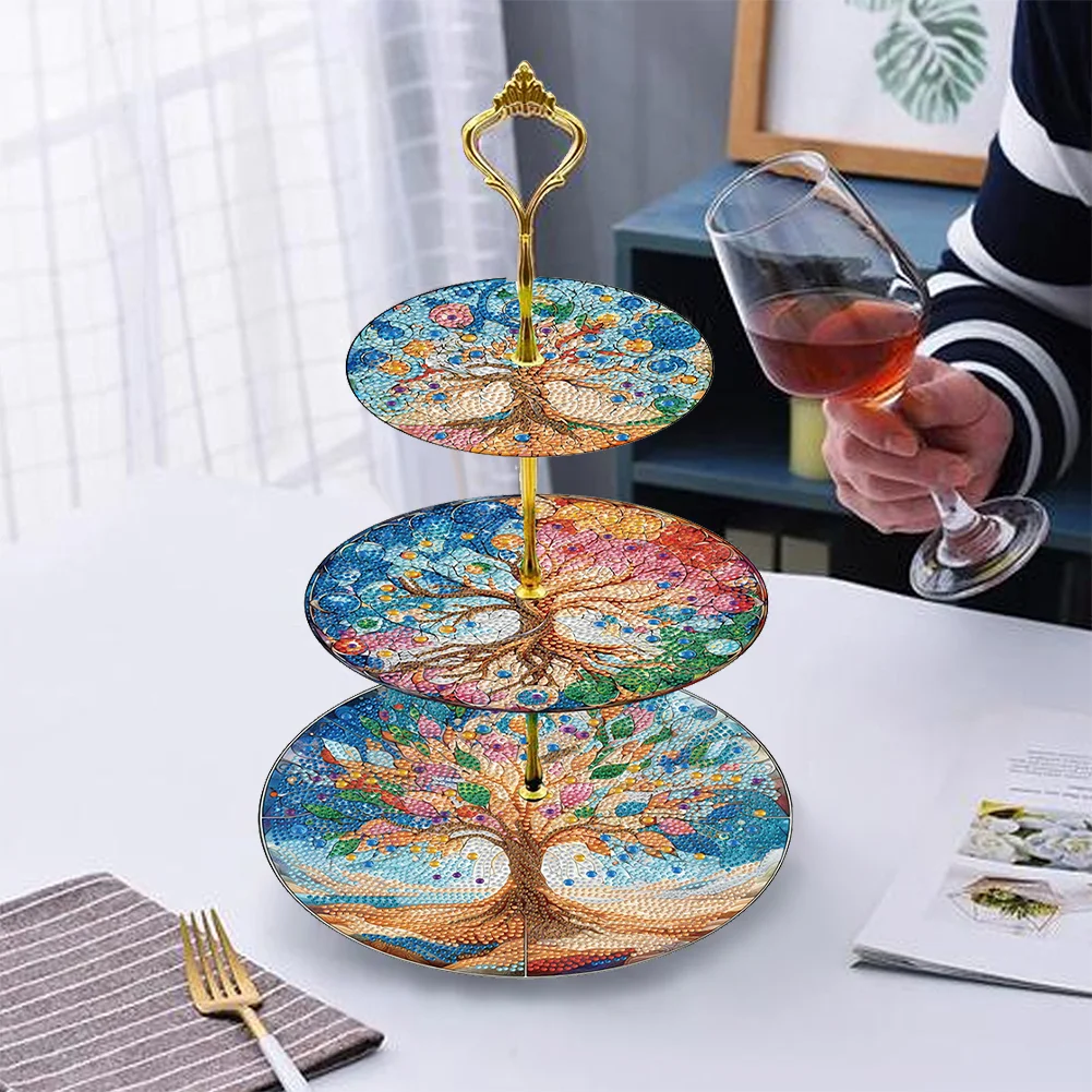 3 Tier Tree Of Life Round Diamond Painting Tray Food Plate for Adults Beginners