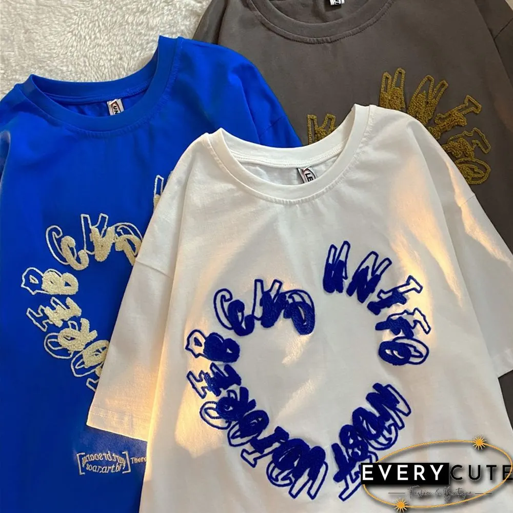 Flocked Embroidered Short Sleeve T-Shirt