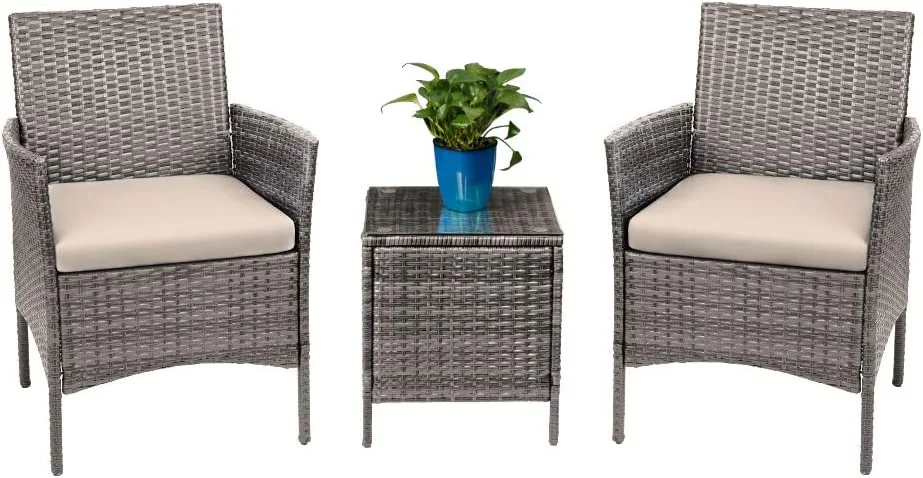 3 Pieces Patio Furniture Sets Clearance PE Rattan Wicker Chairs with Table Outdoor Garden Porch Furniture Sets 
