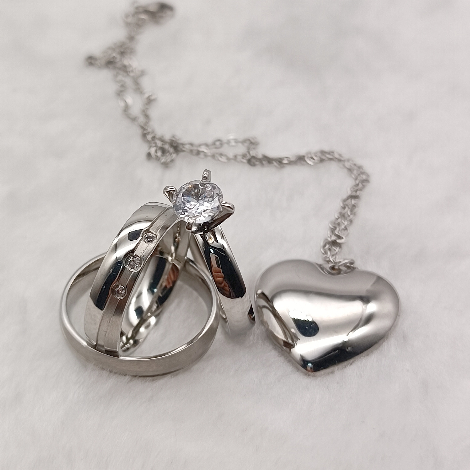 Real Desinger Ladies Cz diamond wedding ring Proposal Engagement Bridal Sets For Couples Silver Color 316L Stainless Steel  jewe