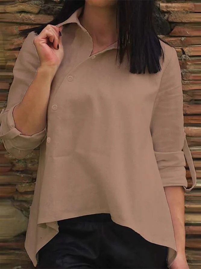 Women Long Sleeve V-neck Solid Color Tops