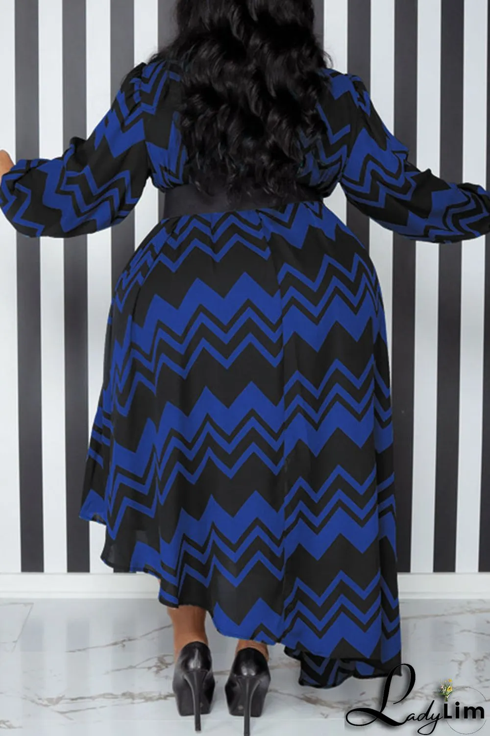 Yellow Casual Print Patchwork With Belt O Neck Irregular Dress Plus Size Dresses