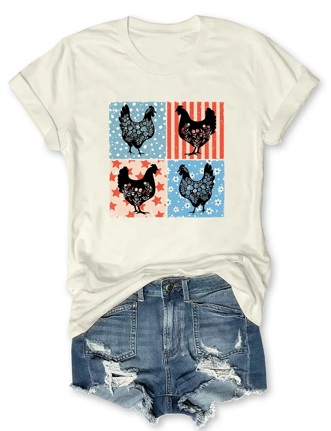 Patriotic Floral Chicken T-shirt
