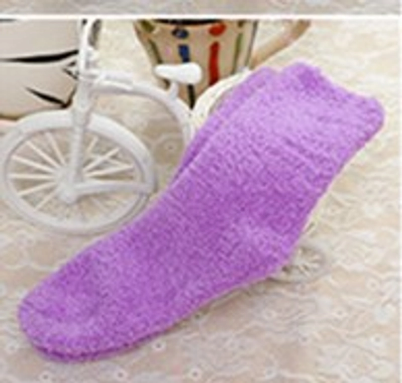 Women Slippers Socks Fluffy Plush Home Sleeping Socks Coral Fleece Socks Candy Color Mid-tube Socks