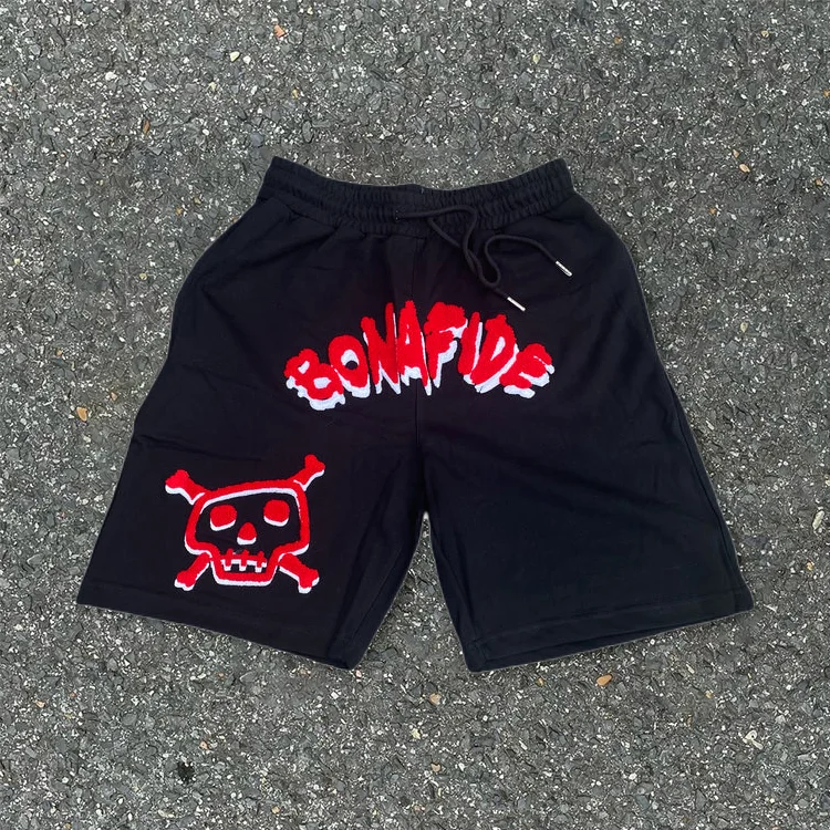Street-Inspired Red Skull Print Loose Track Shorts