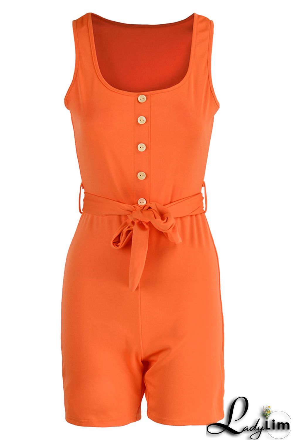 Orange Casual Solid Bandage Split Joint U Neck Straight Jumpsuits