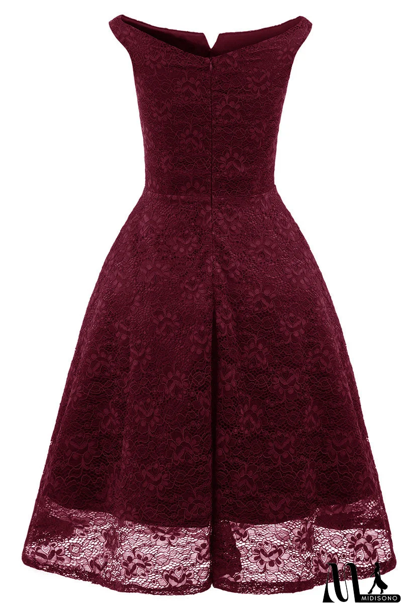 MidiSono - Black Off-the-shoulder Lace Homecoming Prom Dress