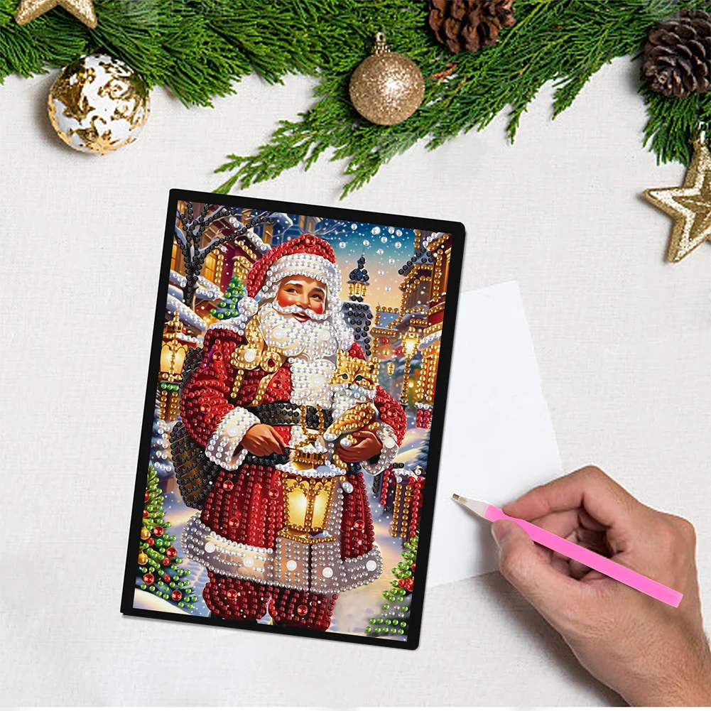 Santa Claus A5 Size Diamond Painting Notebook Set with 4Pcs Bookmark Gift