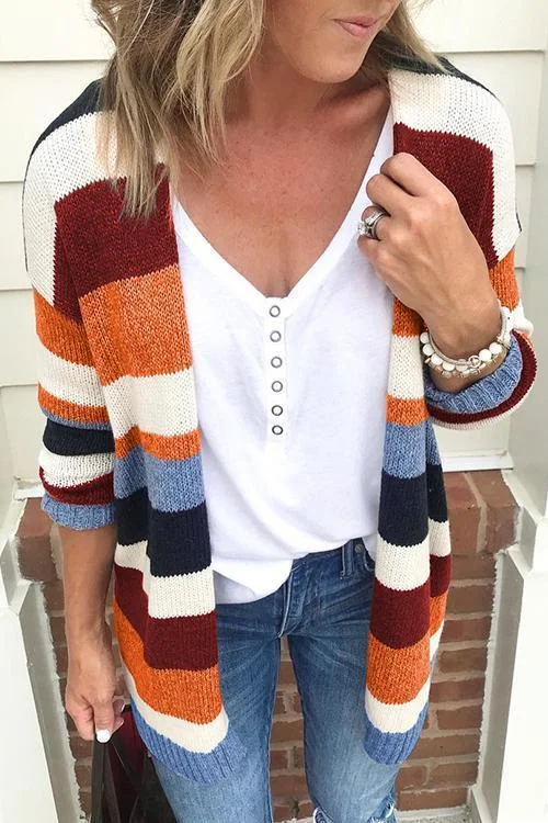 Colorful Striped Sweater Cardigan