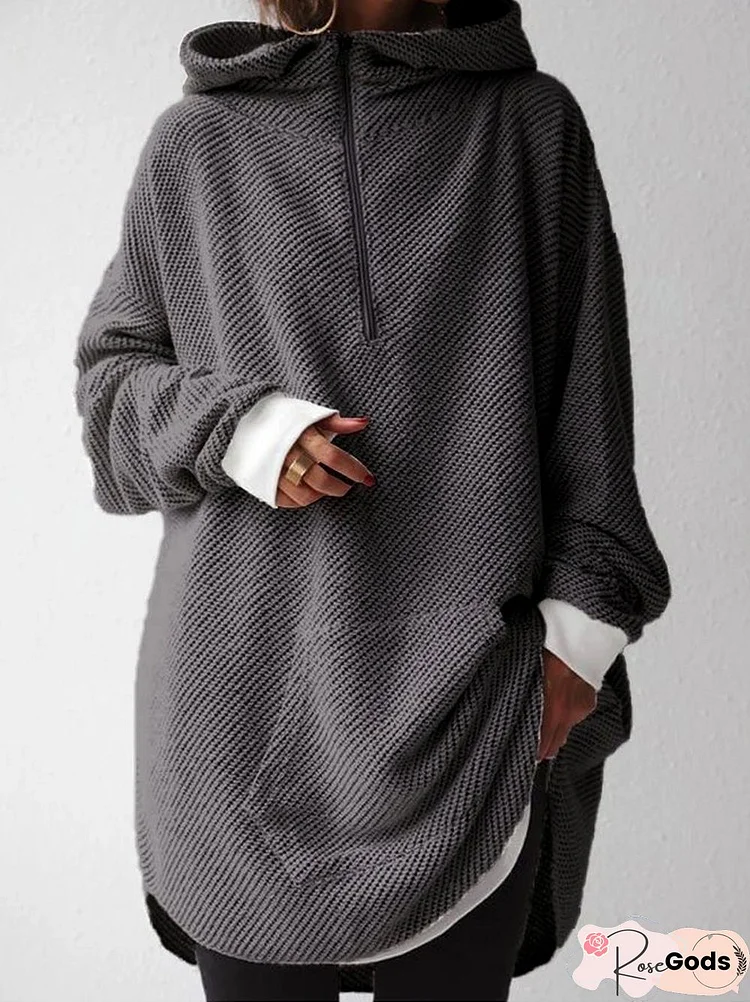 Hoodie Casual Shift Plain Sweatshirts
